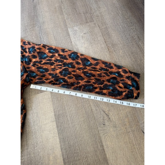 The Korner Sheer Leopard Print Blouse Womens XL Brown Blue Long Sleeve Tunic Top - Picture 6 of 11